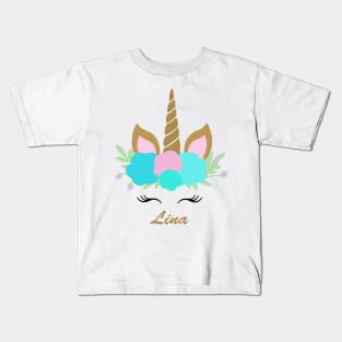 Unicorn Lina - Teal Kids T-Shirt